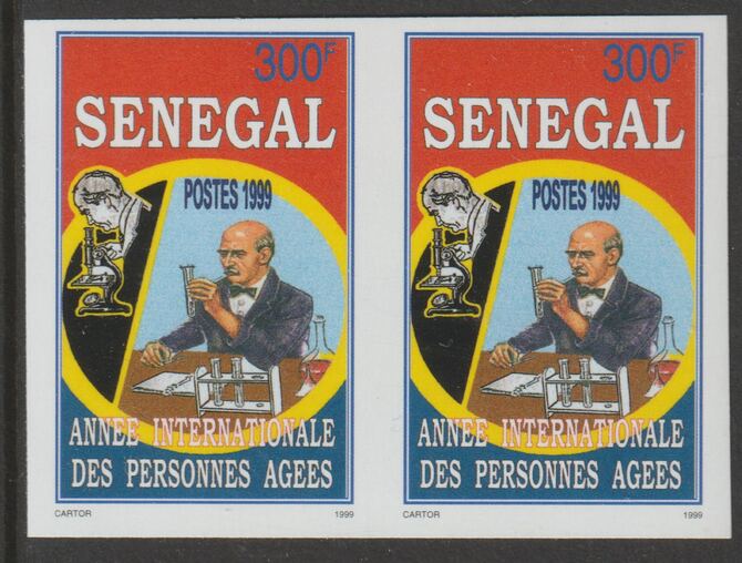 Senegal 1999 Int Year of the Elderly (Scientist) 300f imperf pair from a limited printing unmounted mint as SG 1587, stamps on science, stamps on microscopes