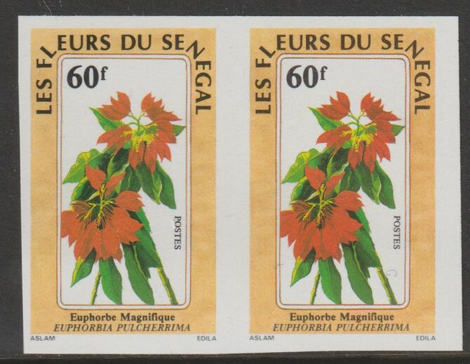 Senegal 1988 Flowers 60f imperf pair from a limited printing unmounted mint as SG 970, stamps on , stamps on  stamps on flowers