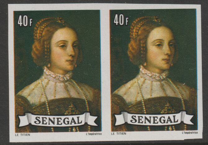 Senegal 1977 Paintings 40f Titian imperf pair from a limited printing unmounted mint as SG 642, stamps on arts, stamps on titian