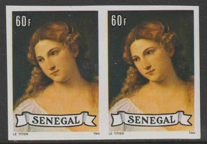 Senegal 1977 Paintings 60f Titian imperf pair from a limited printing unmounted mint as SG 643, stamps on arts, stamps on titian