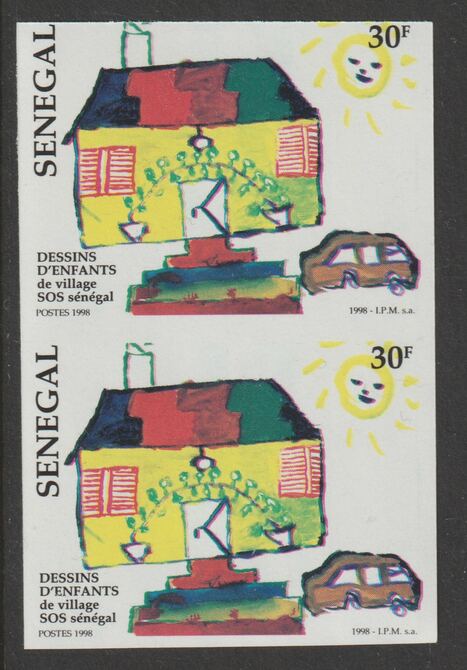 Senegal 1998 Children's Paintings  30f imperf pair from a limited printing unmounted mint as SG 1520, stamps on , stamps on  stamps on arts