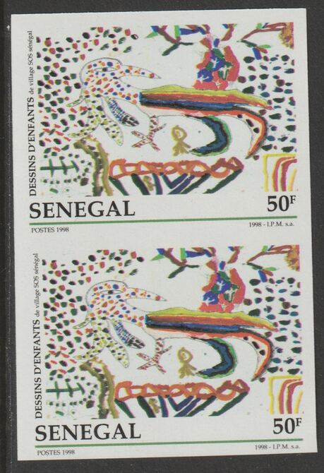 Senegal 1998 Children's Paintings  50f imperf pair from a limited printing unmounted mint as SG 1521, stamps on arts