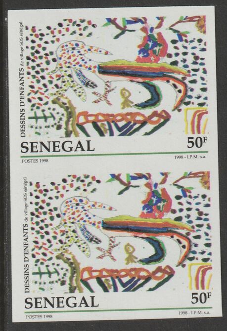 Senegal 1998 Childrens Paintings  50f imperf pair from a limited printing unmounted mint as SG 1521, stamps on arts