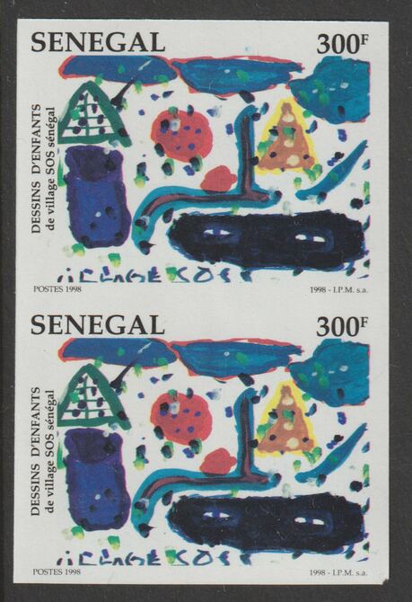 Senegal 1998 Children's Paintings  180f imperf pair from a limited printing unmounted mint as SG 1522, stamps on , stamps on  stamps on arts
