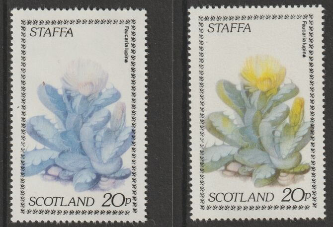 Staffa 1979 Cacti - 20p perf single showing a superb shade apparently due to a dry print of the yellow complete with normal both unmounted mint, stamps on , stamps on  stamps on flowers, stamps on  stamps on cacti