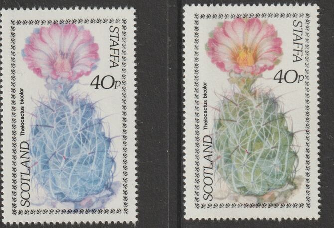 Staffa 1979 Cacti - 40p perf single showing a superb shade apparently due to a dry print of the yellow complete with normal both unmounted mint, stamps on flowers, stamps on cacti