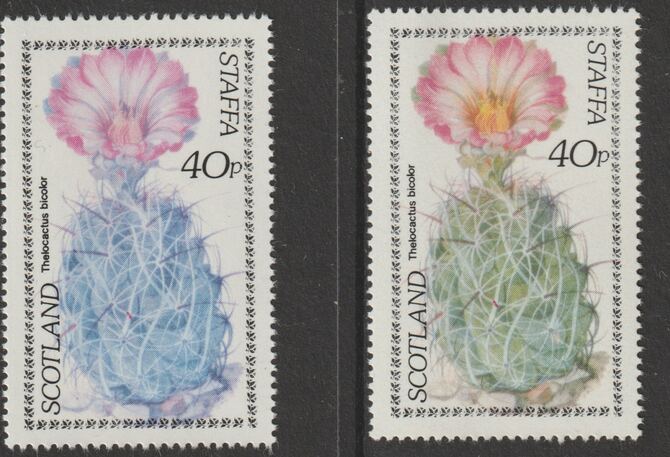 Staffa 1979 Cacti - 40p perf single showing a superb shade apparently due to a dry print of the yellow complete with normal both unmounted mint, stamps on , stamps on  stamps on flowers, stamps on  stamps on cacti