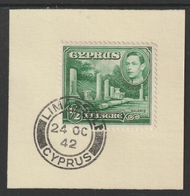 Cyprus 1938-51 KG6 Small Marble Forum 1/2pi green SG152 on piece with full strike of Madame Joseph forged postmark type 137, stamps on , stamps on  stamps on , stamps on  stamps on  kg6 , stamps on  stamps on ruins