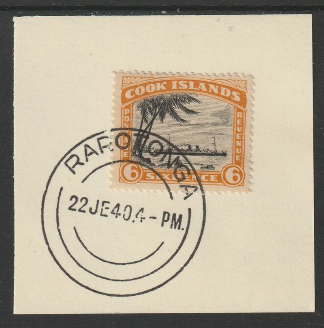 Cook Islands 1932 def 6d RMS Monowai(SG104) on piece cancelled with full strike of Madame Joseph forged postmark type 127, stamps on ships, stamps on  kg5 , stamps on forgeries