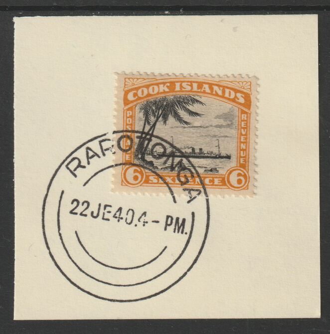 Cook Islands 1932 def 6d RMS Monowai(SG104) on piece cancelled with full strike of Madame Joseph forged postmark type 127, stamps on , stamps on  stamps on ships, stamps on  stamps on  kg5 , stamps on  stamps on forgeries