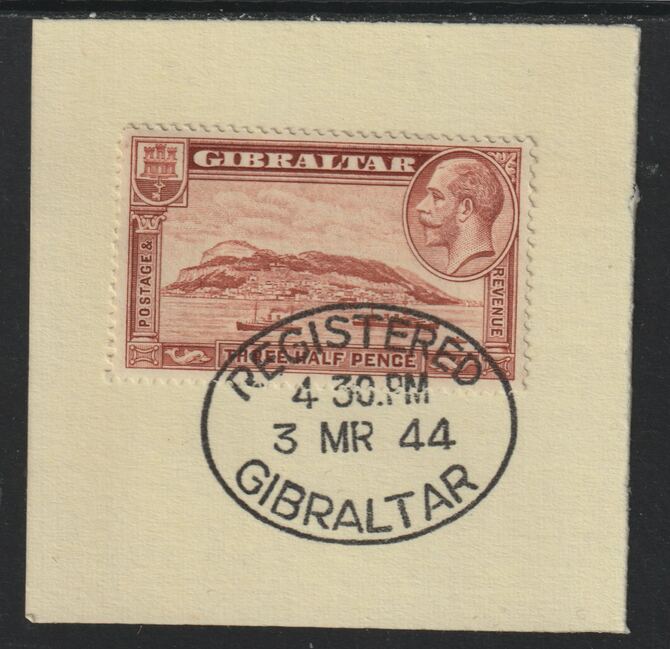 Gibraltar 1931-33 KG5 Rock 1.5d red-brown (SG 111) on piece with full strike of Madame Joseph forged postmark type 188, stamps on , stamps on  stamps on , stamps on  stamps on  kg5 , stamps on  stamps on forgeries