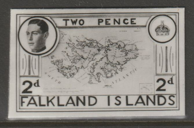 Falkland Islands 1936 KE8 2d Map of the Islands stamp-sized B&W photographic essay showing three-quarter portrait of Edward 8th, unissed due to abdication, stamps on maps, stamps on  ke8 , stamps on 