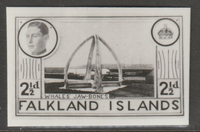 Falkland Islands 1936 KE8 2.5d Whales Jaw-bones stamp-sized B&W photographic essay showing three-quarter portrait of Edward 8th, unissed due to abdication, stamps on whales, stamps on  ke8 , stamps on 
