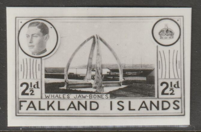 Falkland Islands 1936 KE8 2.5d Whales Jaw-bones stamp-sized B&W photographic essay showing three-quarter portrait of Edward 8th, unissed due to abdication, stamps on , stamps on  stamps on whales, stamps on  stamps on  ke8 , stamps on  stamps on 