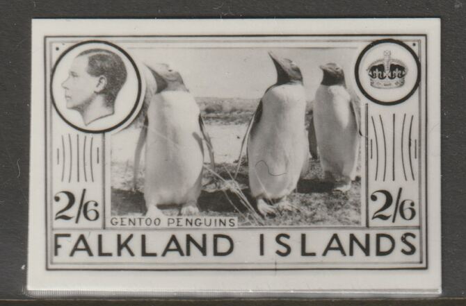 Falkland Islands 1936 KE8 2s6d Gentoo Penguins stamp-sized B&W photographic essay showing three-quarter portrait of Edward 8th, unissed due to abdication, stamps on , stamps on  ke8 , stamps on penguins