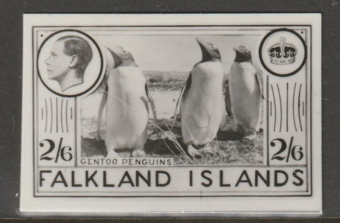 Falkland Islands 1936 KE8 2s6d Gentoo Penguins stamp-sized B&W photographic essay showing three-quarter portrait of Edward 8th, unissed due to abdication, stamps on , stamps on  stamps on , stamps on  stamps on  ke8 , stamps on  stamps on penguins