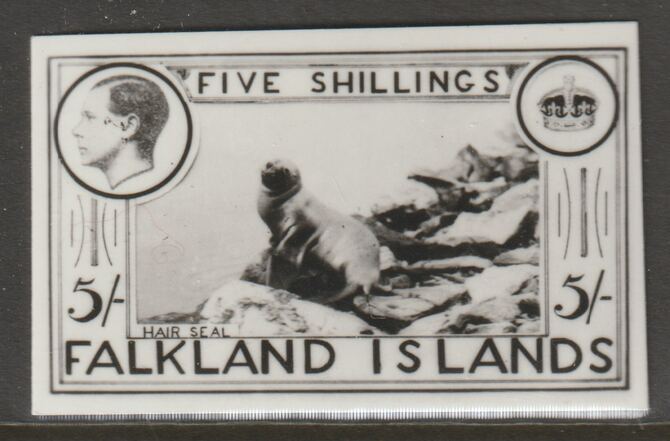 Falkland Islands 1936 KE8 5s Hair Seal stamp-sized B&W photographic essay showing three-quarter portrait of Edward 8th, unissed due to abdication, stamps on , stamps on  ke8 , stamps on seals