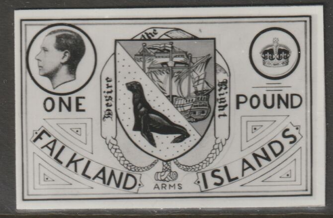 Falkland Islands 1936 KE8 £1 Arms stamp-sized B&W photographic essay showing three-quarter portrait of Edward 8th, unissed due to abdication, stamps on , stamps on  ke8 , stamps on arms