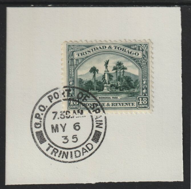 Trinidad & Tobago 1935-37 KG5  Pictorial 48c (SG237) on piece with full strike of Madame Joseph forged postmark type 421, stamps on , stamps on  kg5 , stamps on 