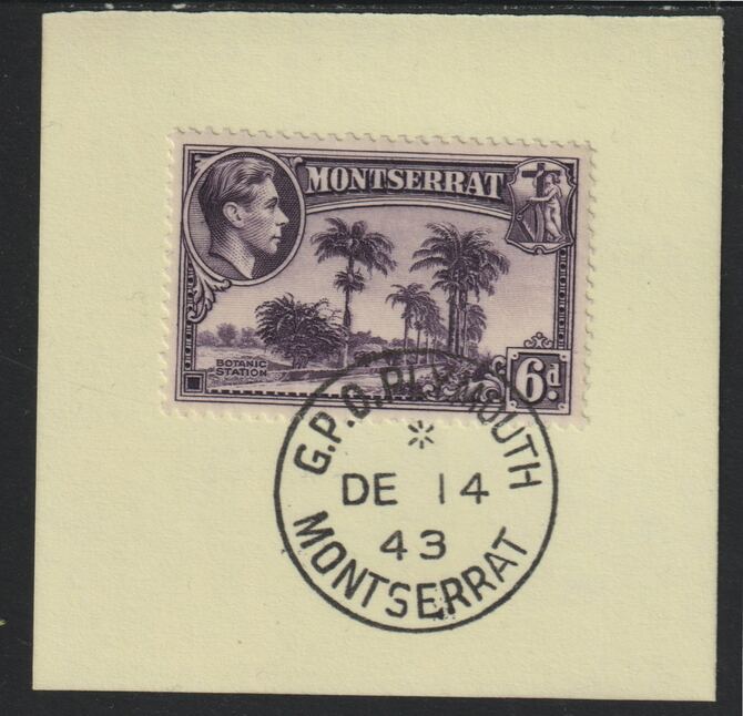 Montserrat 1938 KG6 Pictorial 6d violet on piece with full strike of Madame Joseph forged postmark type 263, stamps on , stamps on  kg6 , stamps on forgery
