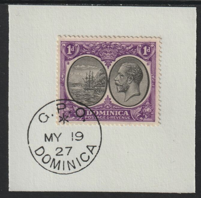 Dominica 1923-33KG5 Badge of Colony 1d black & violet on piece with full strike of Madame Joseph forged postmark type 139, stamps on , stamps on  stamps on , stamps on  stamps on  kg5 , stamps on  stamps on forgery