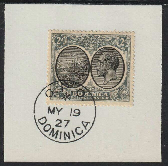 Dominica 1923-33KG5 Badge of Colony 2d black & grey on piece with full strike of Madame Joseph forged postmark type 139, stamps on , stamps on  stamps on , stamps on  stamps on  kg5 , stamps on  stamps on forgery