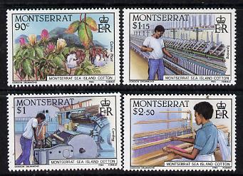 Montserrat 1985 Sea Island Cotton set of 4 unmounted mint, SG 645-8, stamps on , stamps on  stamps on industry, stamps on  stamps on textiles, stamps on  stamps on cotton