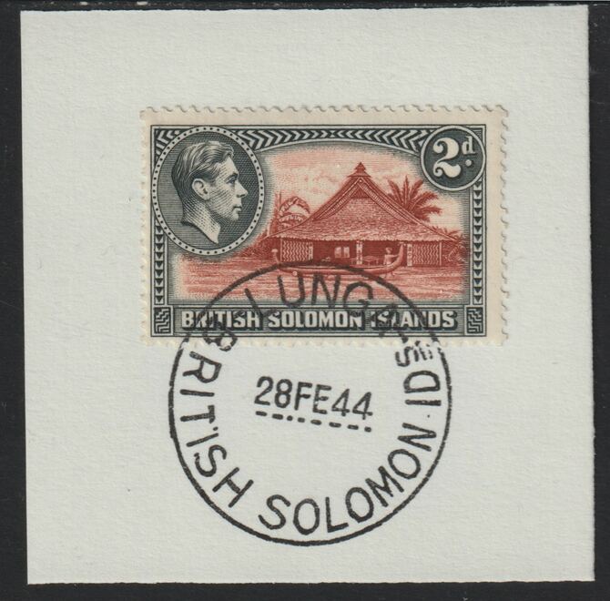 Solomon Islands 1939 KG6 Pictorial 2d on piece cancelled with full strike of Madame Joseph forged postmark type 97, stamps on , stamps on  kg6 , stamps on forgeries