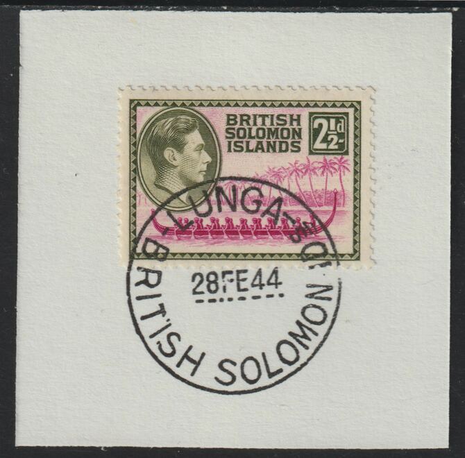 Solomon Islands 1939 KG6 Pictorial 2.5d on piece cancelled with full strike of Madame Joseph forged postmark type 97, stamps on , stamps on  stamps on , stamps on  stamps on  kg6 , stamps on  stamps on forgeries