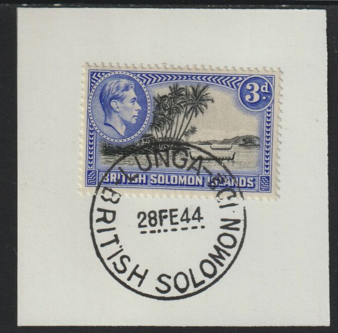 Solomon Islands 1939 KG6 Pictorial 3d on piece cancelled with full strike of Madame Joseph forged postmark type 97, stamps on , stamps on  kg6 , stamps on forgeries