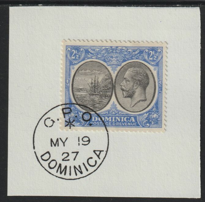 Dominica 1923-33KG5 Badge of Colony 2.5d black & ultramarine on piece with full strike of Madame Joseph forged postmark type 139, stamps on , stamps on  kg5 , stamps on forgery