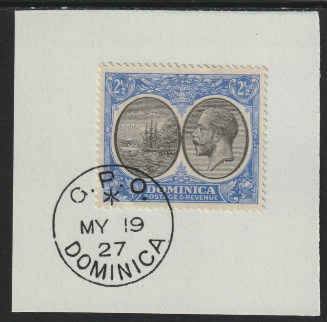 Dominica 1923-33KG5 Badge of Colony 2.5d black & ultramarine on piece with full strike of Madame Joseph forged postmark type 139, stamps on , stamps on  stamps on , stamps on  stamps on  kg5 , stamps on  stamps on forgery