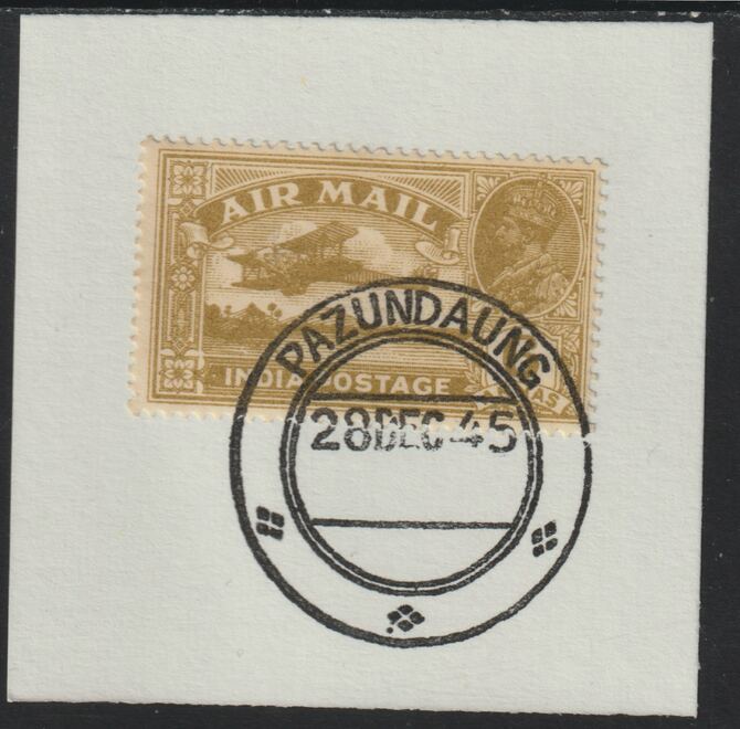 India Used in Burma 1929 Air 6a bistre on piece with full strike of Madame Joseph forged postmark type 106, stamps on , stamps on  stamps on , stamps on  stamps on  kg5 , stamps on  stamps on forgery, stamps on  stamps on aviation