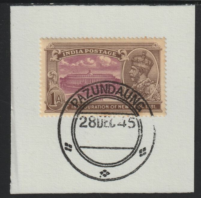 India Used in Burma 1931 New Delhi 1a on piece with full strike of Madame Joseph forged postmark type 106, stamps on , stamps on  kg5 , stamps on forgery, stamps on 