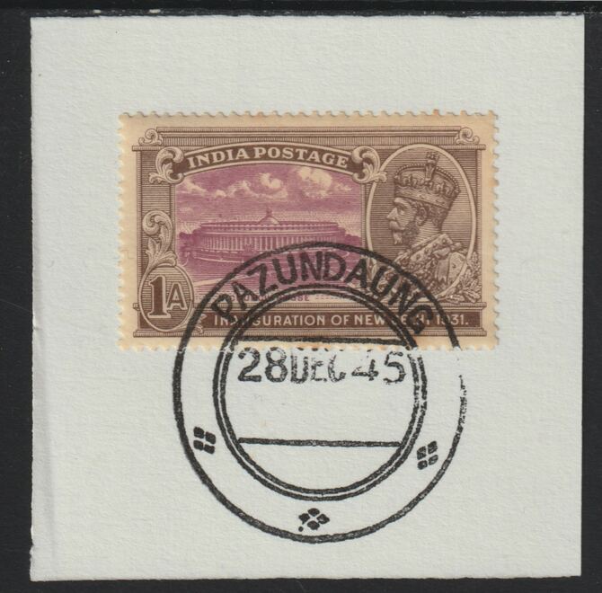 India Used in Burma 1931 New Delhi 1a on piece with full strike of Madame Joseph forged postmark type 106, stamps on , stamps on  stamps on , stamps on  stamps on  kg5 , stamps on  stamps on forgery, stamps on  stamps on 