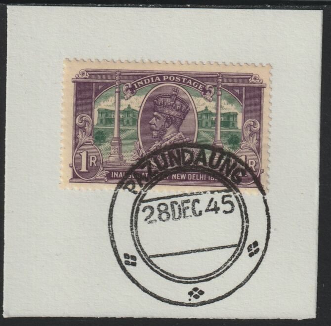 India Used in Burma 1931 New Delhi 1r on piece with full strike of Madame Joseph forged postmark type 106, stamps on , stamps on  stamps on , stamps on  stamps on  kg5 , stamps on  stamps on forgery, stamps on  stamps on 