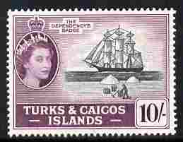 Turks & Caicos Islands 1957 Badge of the Colony 10s unmounted mint SG 250, stamps on , stamps on  stamps on ships