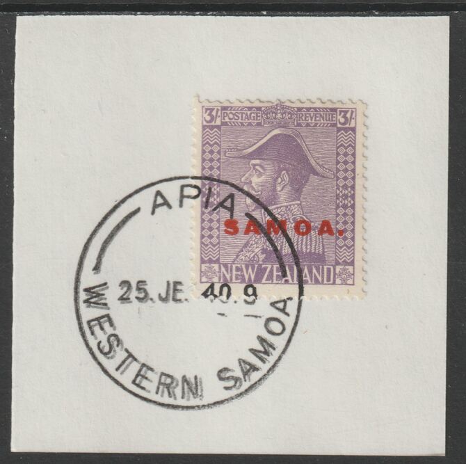 Samoa 1926 Admiral 3s mauve on piece cancelled with full strike of Madame Joseph forged postmark type 376, stamps on , stamps on  stamps on , stamps on  stamps on  kg5 , stamps on  stamps on forgeries, stamps on  stamps on  