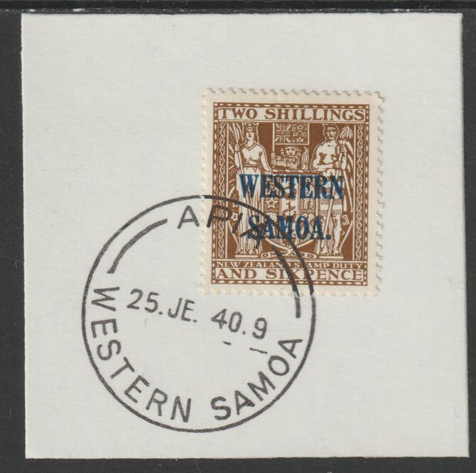 Samoa 1935 Arms 2s6d brown on piece cancelled with full strike of Madame Joseph forged postmark type 376, stamps on , stamps on  stamps on , stamps on  stamps on  kg5 , stamps on  stamps on forgeries, stamps on  stamps on  