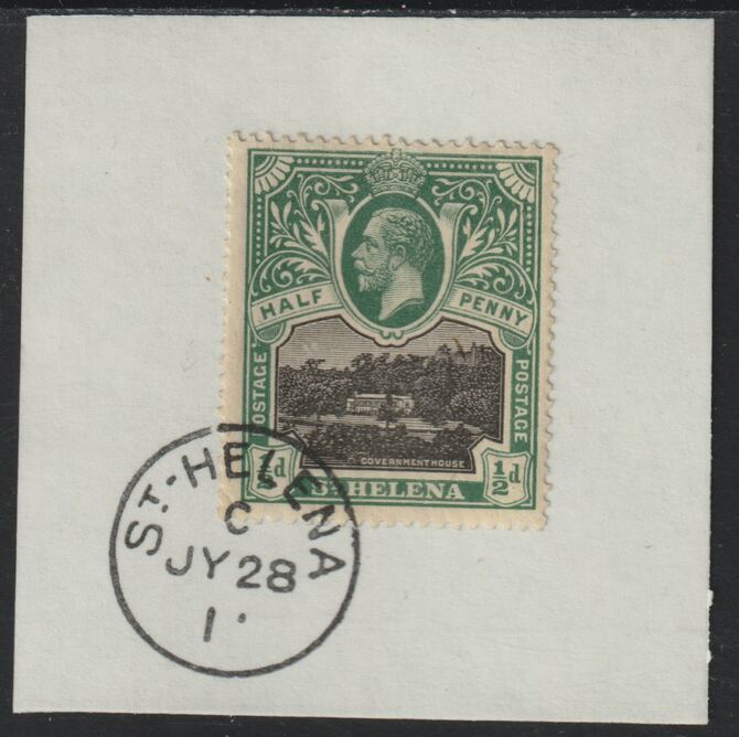 St Helena 1912 KG5 Pictorial 1/2d on piece with full strike of Madame Joseph forged postmark type 338, stamps on , stamps on  kg5 , stamps on  forgeries, stamps on 