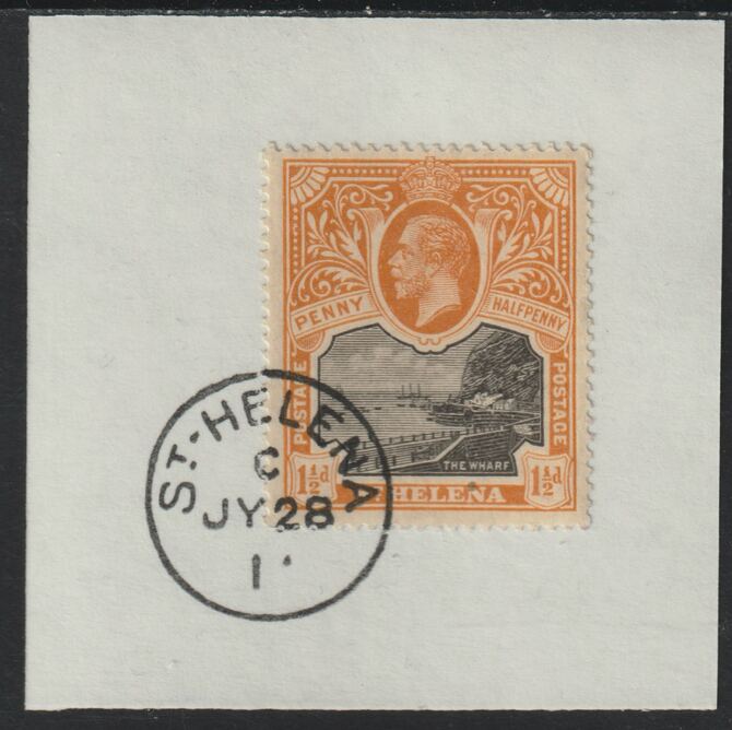 St Helena 1912 KG5 Pictorial 1.5d on piece with full strike of Madame Joseph forged postmark type 338, stamps on , stamps on  kg5 , stamps on  forgeries, stamps on 
