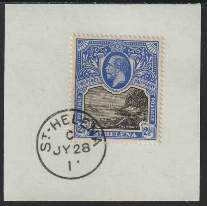 St Helena 1912 KG5 Pictorial 2.5d on piece with full strike of Madame Joseph forged postmark type 338, stamps on , stamps on  kg5 , stamps on  forgeries, stamps on 