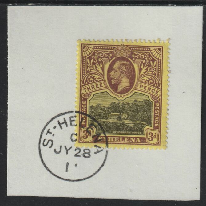 St Helena 1912 KG5 Pictorial 3d on piece with full strike of Madame Joseph forged postmark type 338, stamps on , stamps on  stamps on , stamps on  stamps on  kg5 , stamps on  stamps on  forgeries, stamps on  stamps on 