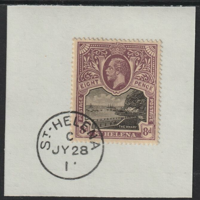 St Helena 1912 KG5 Pictorial 8d on piece with full strike of Madame Joseph forged postmark type 338, stamps on , stamps on  kg5 , stamps on  forgeries, stamps on 