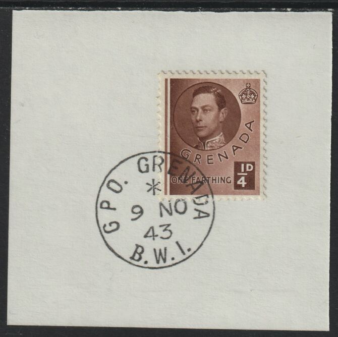 Grenada 1937 KG6 1/4d brown on piece cancelled with full strike of Madame Joseph forged postmark type 209, stamps on , stamps on  stamps on , stamps on  stamps on  kg6 , stamps on  stamps on forgeries
