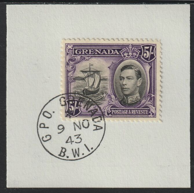 Grenada 1938 KG6 5s black & violet on piece cancelled with full strike of Madame Joseph forged postmark type 209, stamps on , stamps on  kg6 , stamps on forgeries