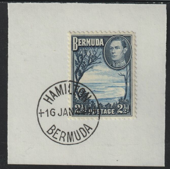 Bermuda 1938 KG6 2.5d light & deep blue on piece cancelled with full strike of Madame Joseph forged postmark type 64, stamps on , stamps on  stamps on , stamps on  stamps on  kg6 , stamps on  stamps on forgeries