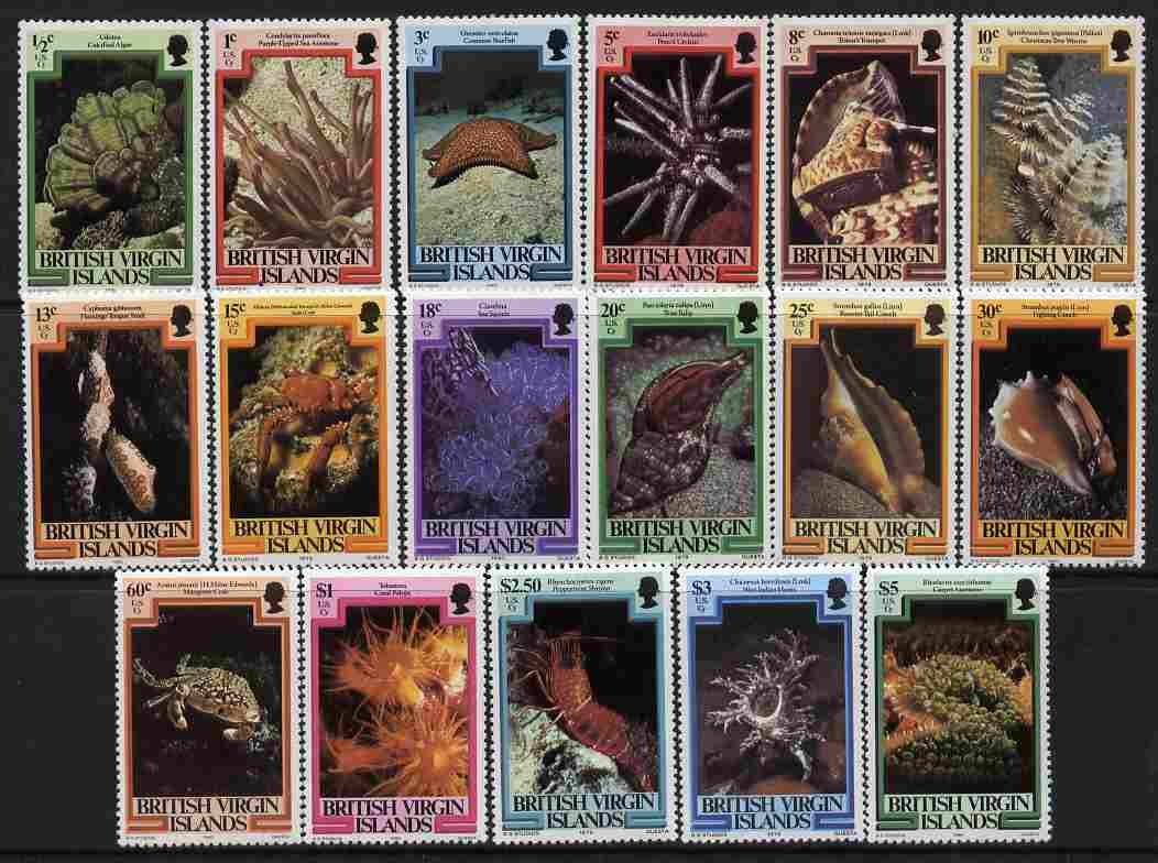 British Virgin Islands 1979 Marine Life definitive set complete 17 values unmounted mint, SG 417-33, stamps on , stamps on  stamps on marine life, stamps on  stamps on shells, stamps on  stamps on fish