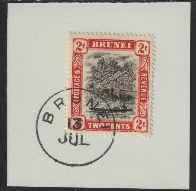 Brunei 1907 River Scene 2c grey-black & scarlet (SG24) on piece with full strike of Madame Joseph forged postmark type 104, stamps on , stamps on  stamps on rivers