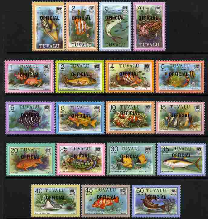 Tuvalu 1981 Fish definitive set complete 19 values overprinted OFFICIAL unmounted mint, SG O1-19, stamps on , stamps on  stamps on marine life, stamps on  stamps on fish